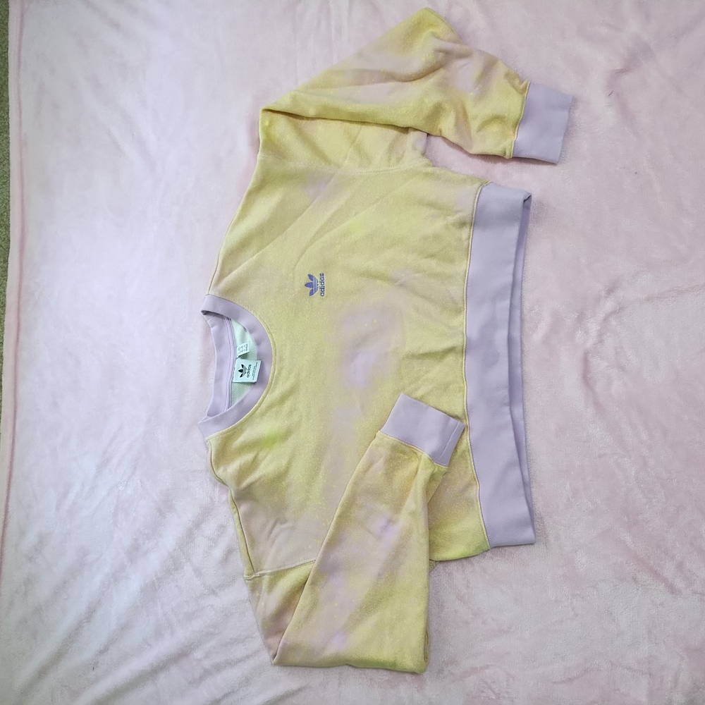 Adidas Yellow and Lavender Sweatshirt..The Band And Neck Are A Little Faded,